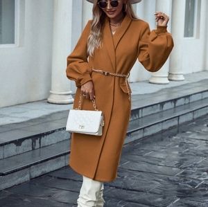 Shawl Collar lantern sleeve Belted overcoat